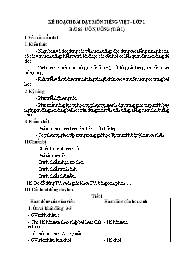 Giáo án Tiếng Việt Lớp 1 (Kết nối tri thức) - Bài 68: Uôn, uông (Tiết 1) - Năm học 2024-2025 - Phan Thị Hiền