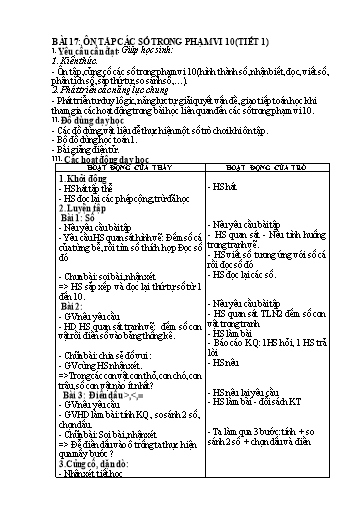 Giáo án Toán 1 (Kết nối tri thức) - Bài 17: Ôn tập các số trong phạm vi 10 (Tiết 1)