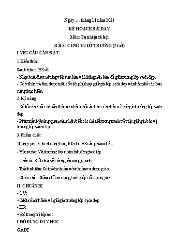 Giáo án Tự nhiên xã hội Lớp 1 (Kết nối tri thức) - Bài 8: Cùng vui ở trường (2 Tiết) - Năm học 2024-2025 - Phan Thị Hiền