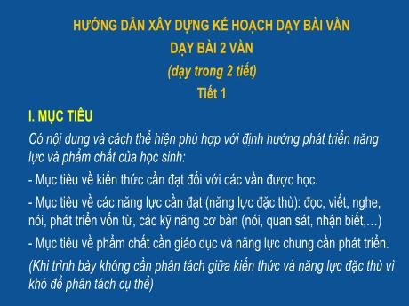 Hướng dẫn xây dựng kế hoạch dạy bài vần (Tiết 1+2)