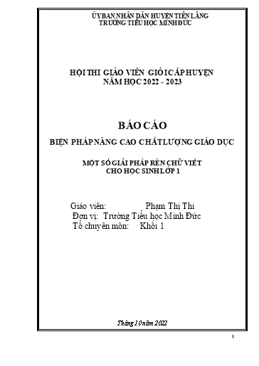 Sáng kiến kinh nghiệm Một số giải pháp rèn chữ viết cho học sinh Lớp 1 - Năm học 2022-2023 - Phạm Thị Nhi