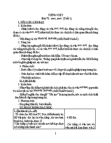 Giáo án Tiếng Việt Lớp 1 (Kết nối tri thức) - Bài 71: ươc, ươt (Tiết 2)